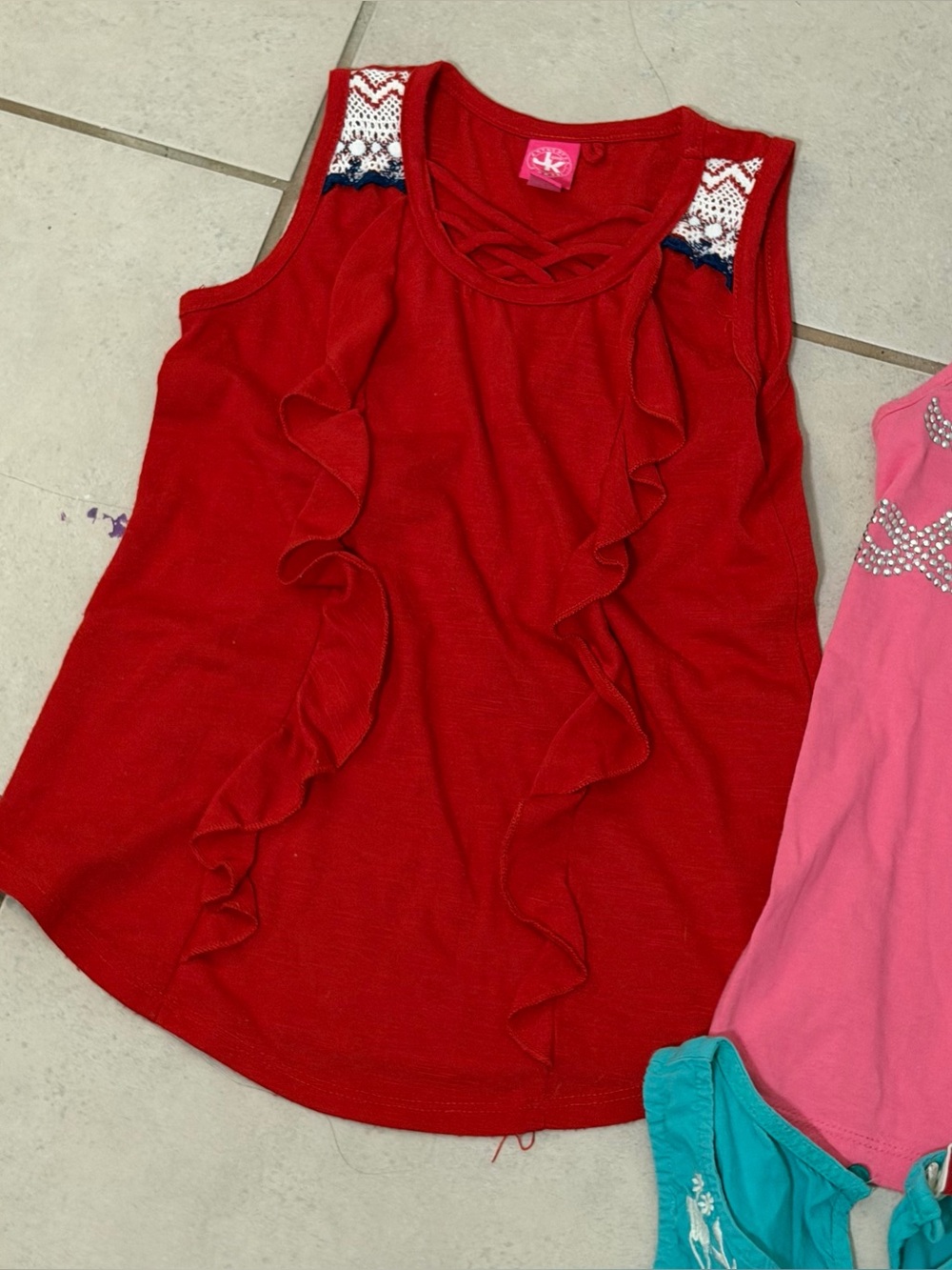 Kids Girl Casual Tank Tops Turquoise, Pink & Red Sleeveless size M - Picture 4 of 7